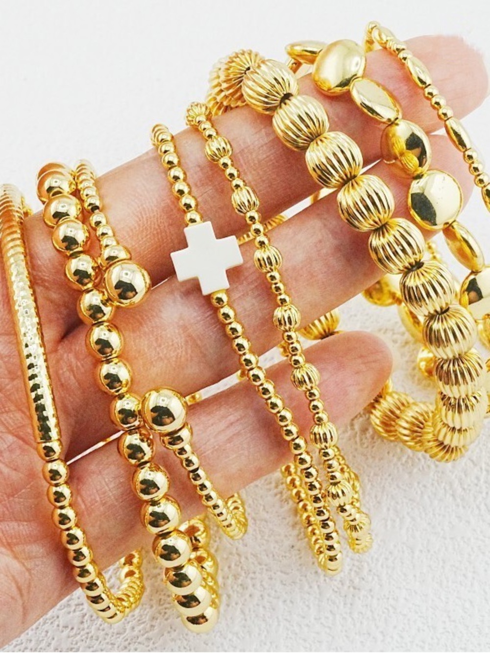 Enewton 8-Piece Gold Beaded /w White Cross Bracelet Set - Picture 4 of 4